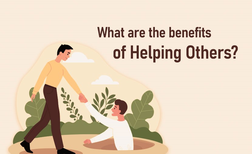 Illustration of one person helping another up, representing the organization's commitment